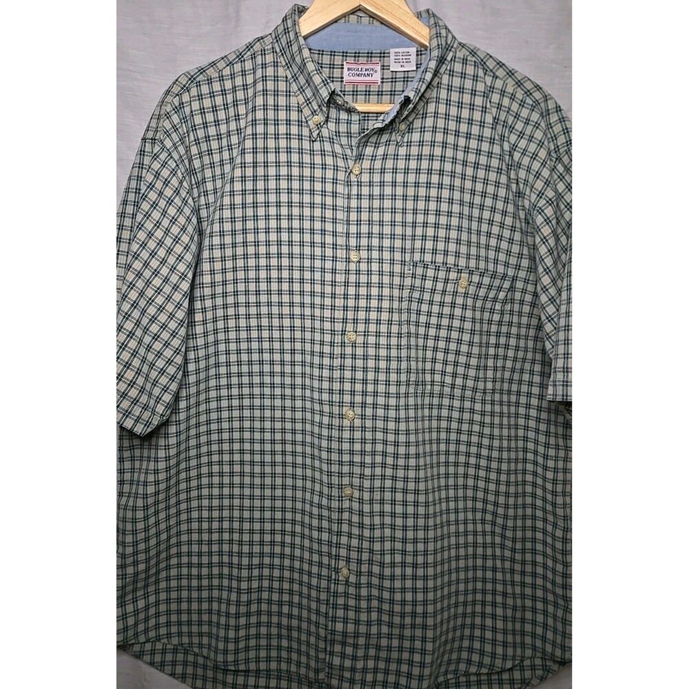 Bugle Boy Company Short Sleeve Button Shirt, Plaid, Sz XL, Green/Blue